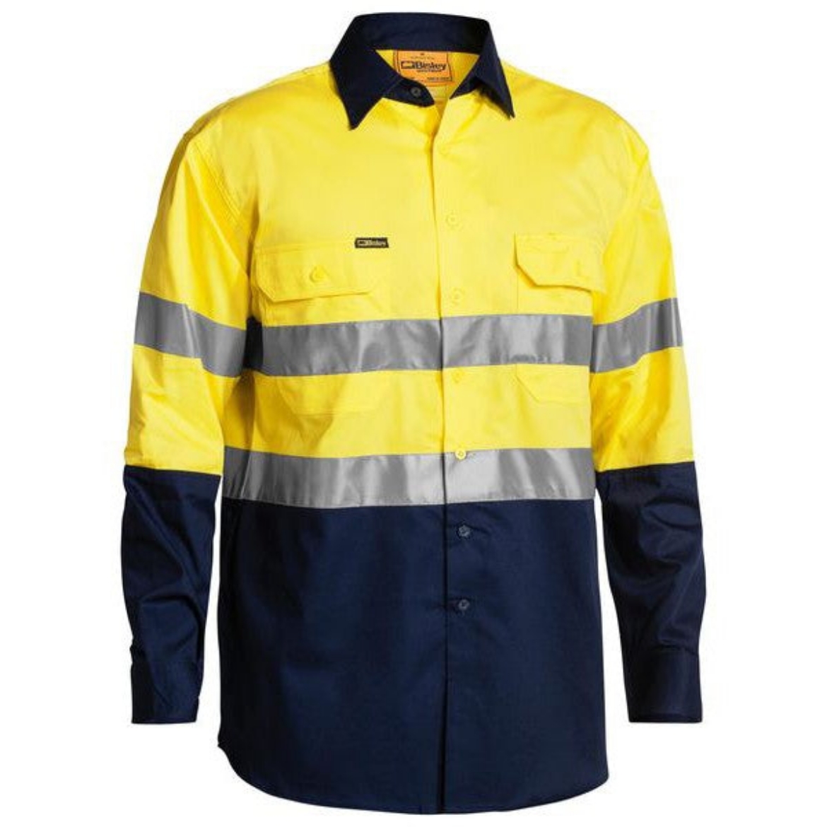 Picture of Bisley Taped Hi Vis Cool Lightweight Shirt YELLOW/NAVY