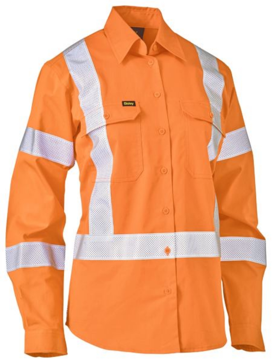 Picture of Bisley Women's X Taped Biomotion Hi Vis Cool Lightweight Drill Shirt RAIL ORANGE
