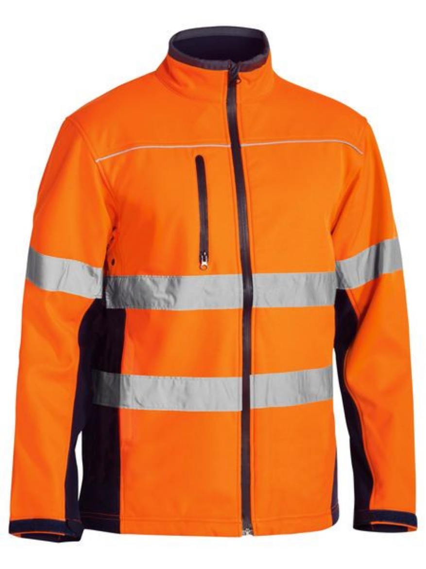 Picture of Bisley Taped Hi Vis Soft Shell Jacket ORANGE/NAVY
