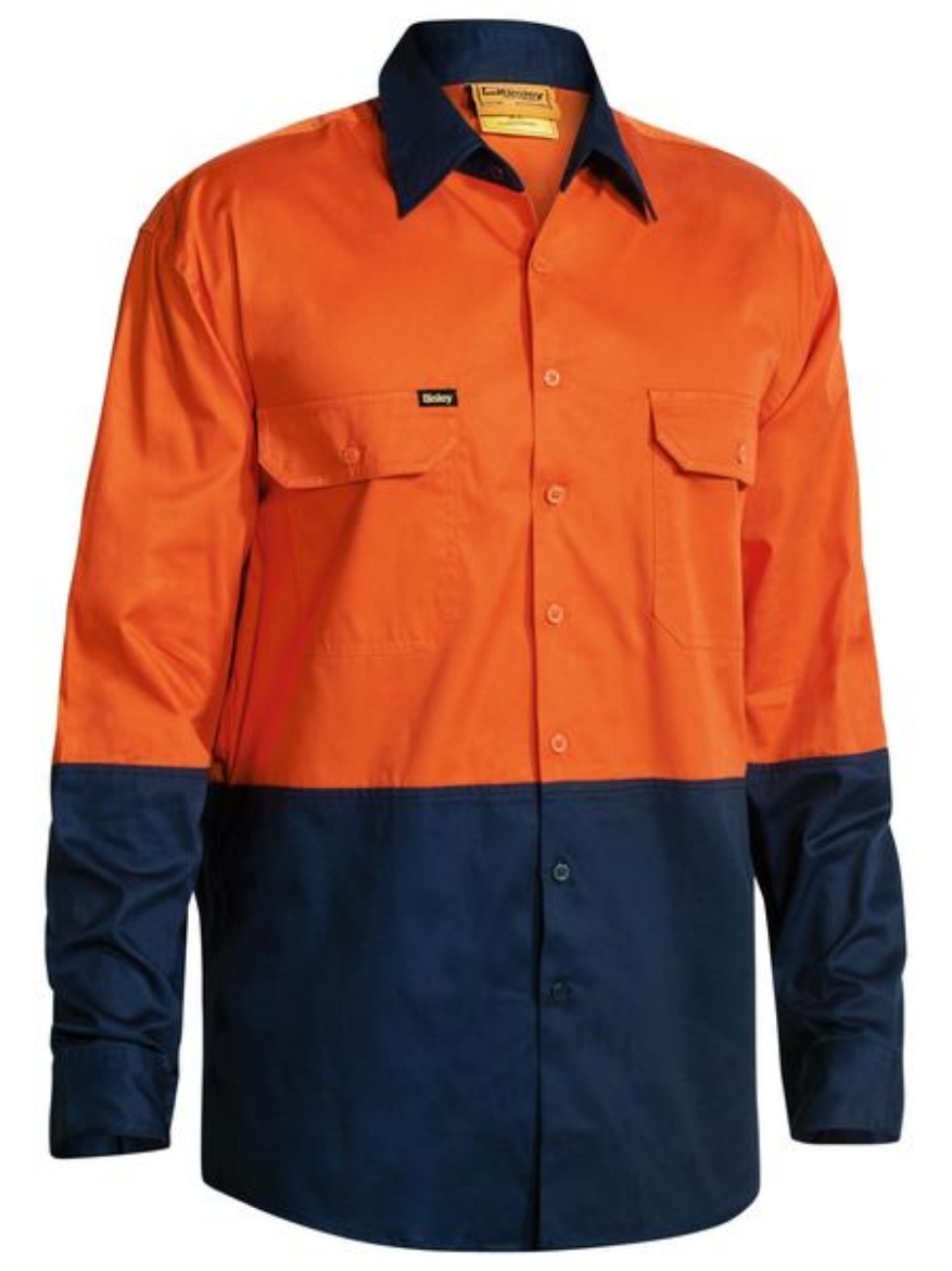 Picture of Bisley Hi Vis Cool Lightweight Drill Shirt ORANGE/NAVY