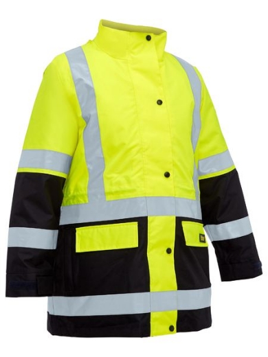Picture of Bisley Women's Taped Hi Vis 5 in 1 Rain Jacket YELLOW/NAVY