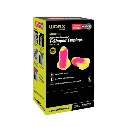 Picture of Force360 T-Shaped Uncorded Disposable Earplug Class 5, 27dB (200pr per box)